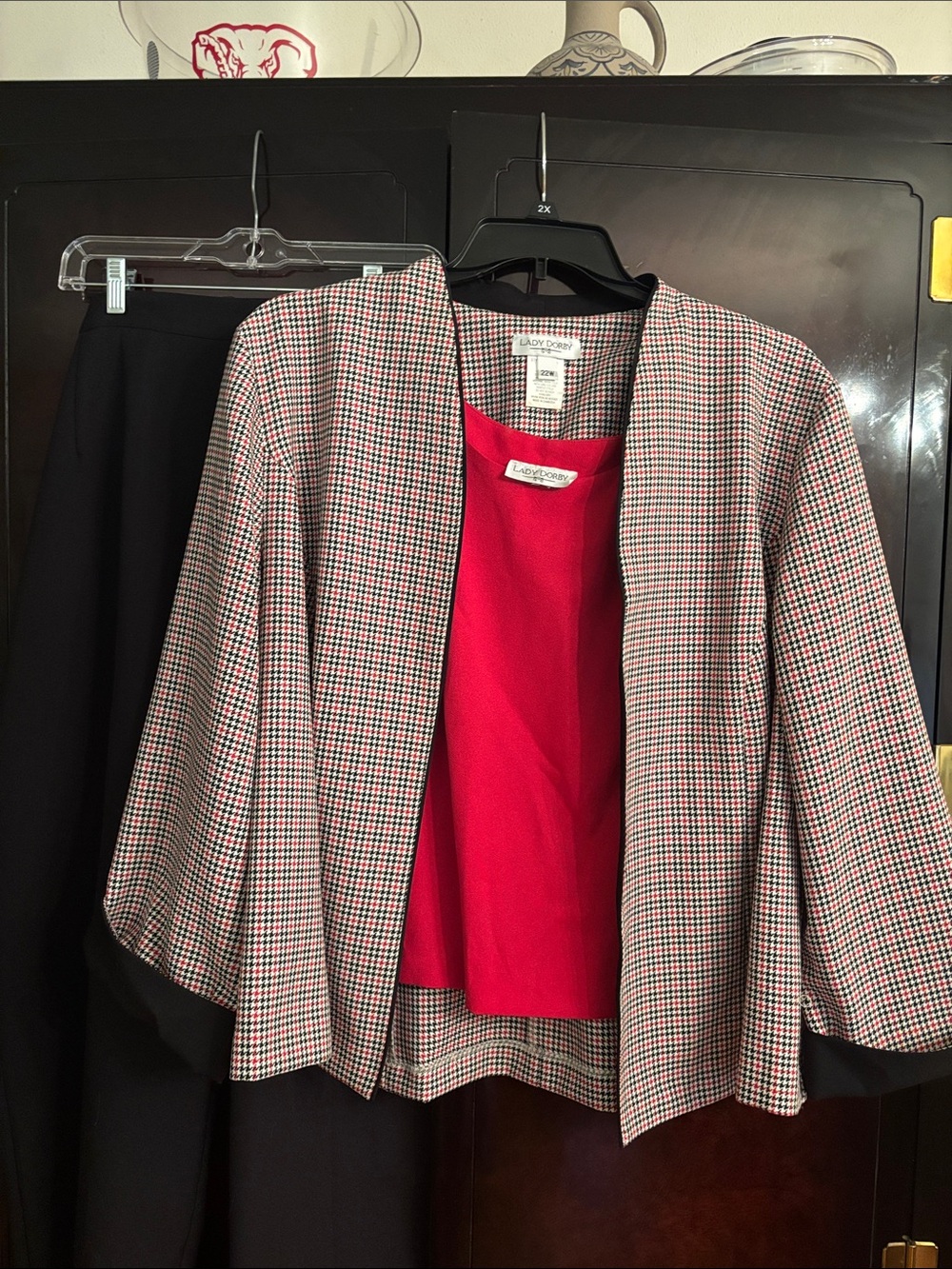 Lady Dorby Size 22W Red Plaid Open-Front Jacket and pants